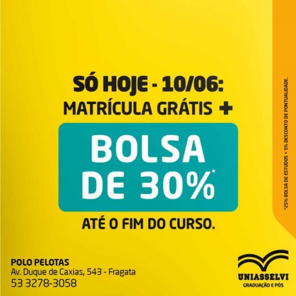 MATRÍCULA DE GRAÇA E MAIS 30%  NAS MENSALIDADES