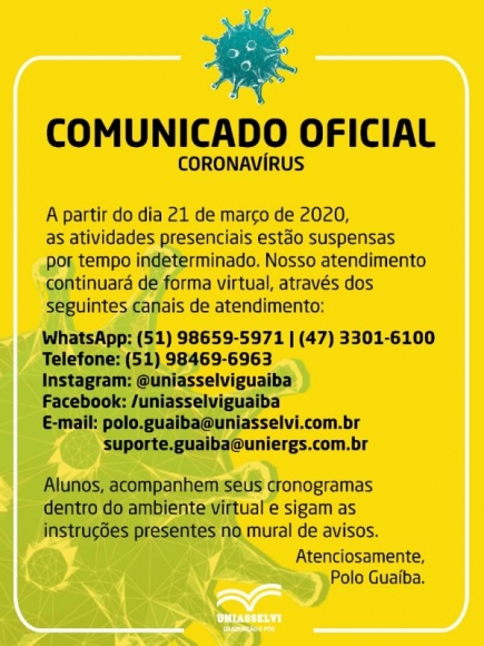 SUSPENSÃO DAS ATIVIDADES PRESENCIAIS - COVID-19